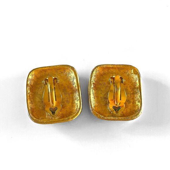 Vintage Anne Klein Couture Matte Gold Black Enamel Earrings - Picture 5 of 6